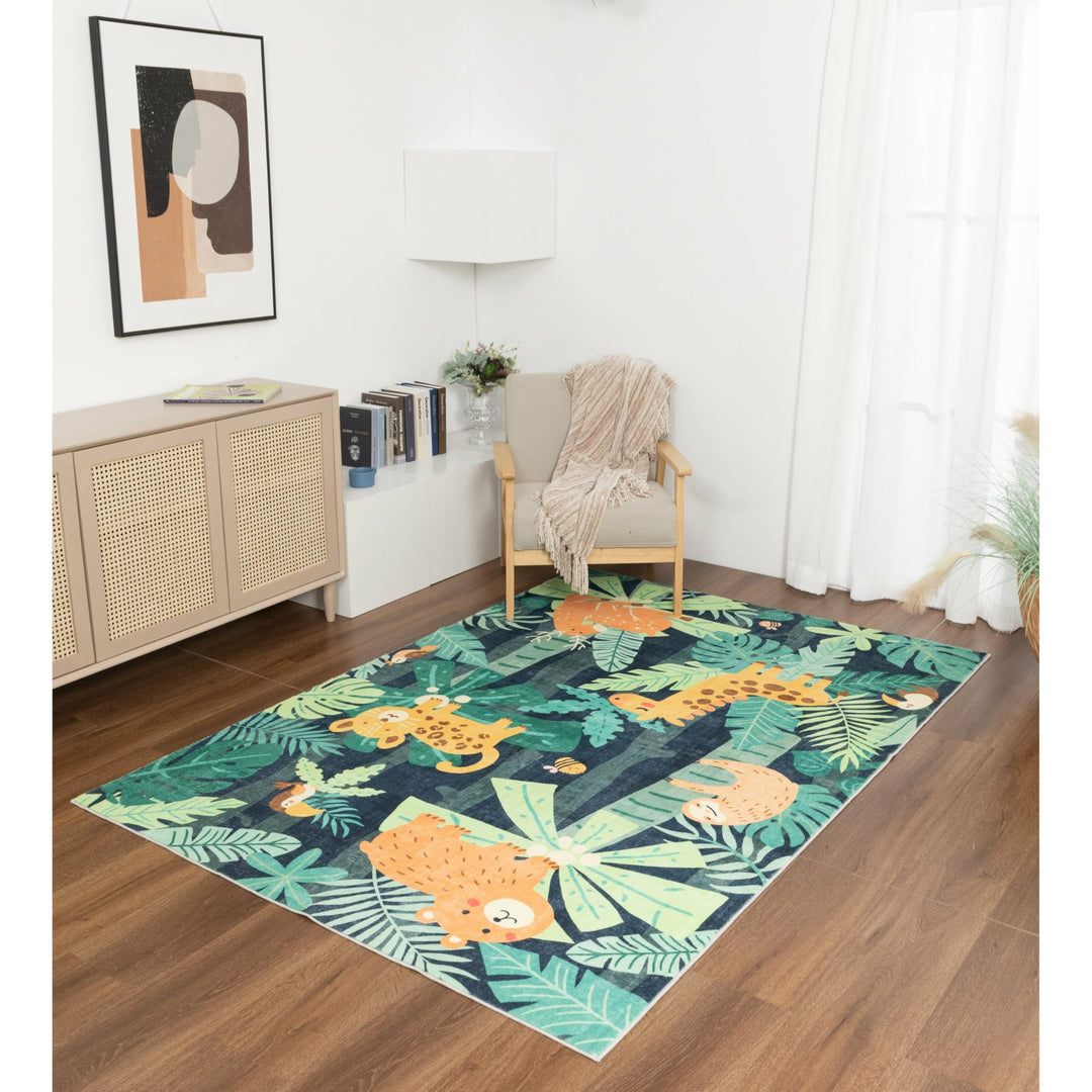 Kids Collection Explore The Jungle Trees Animals Area Rug 5'x'7' 5"