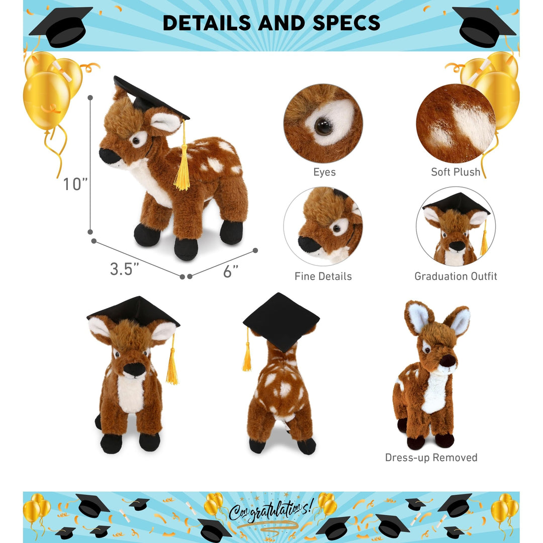 Standing Deer Graduation Plush with Gown and Cap Tassel 10 Inches