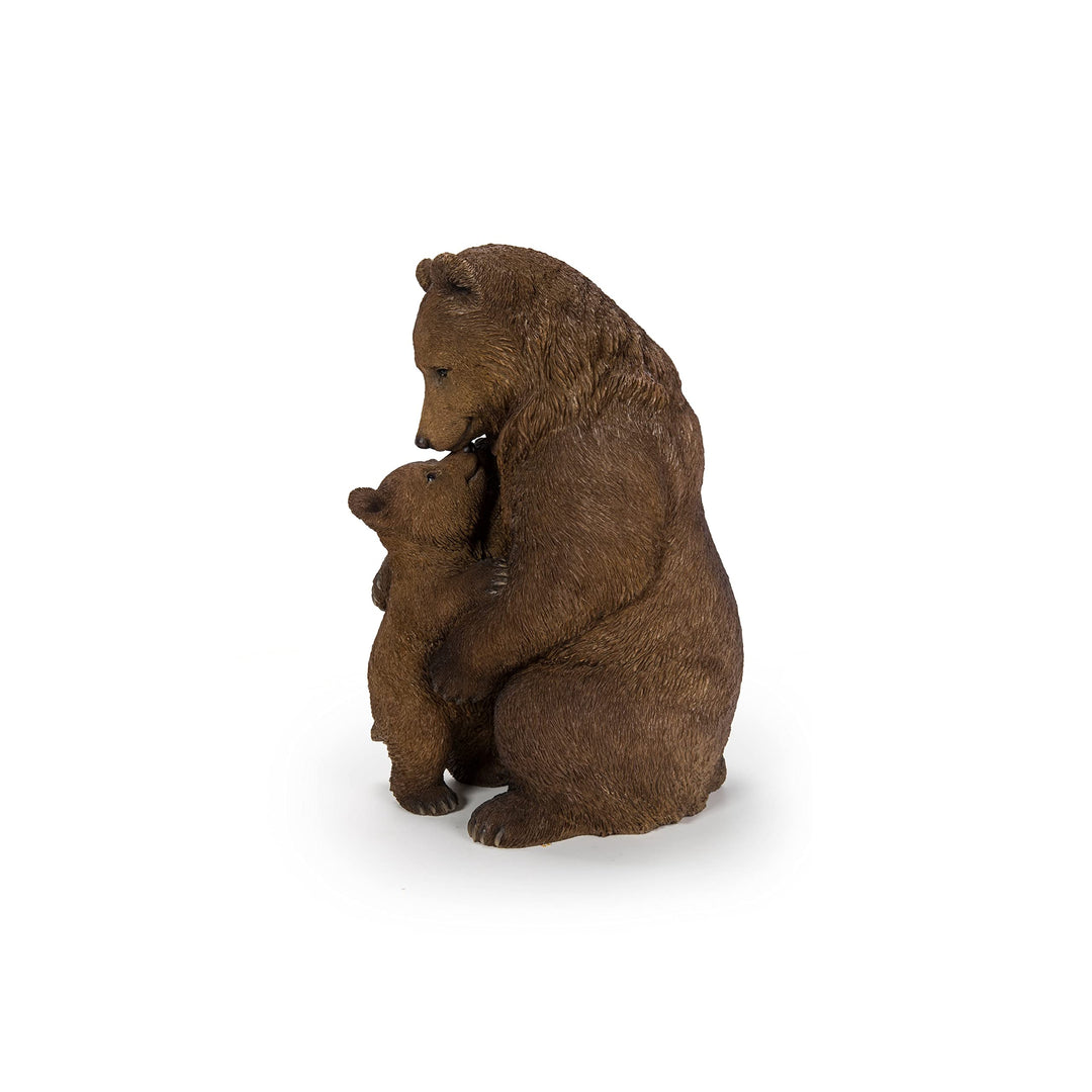 Cuddling Mother and Baby Bear Garden Statue Brown