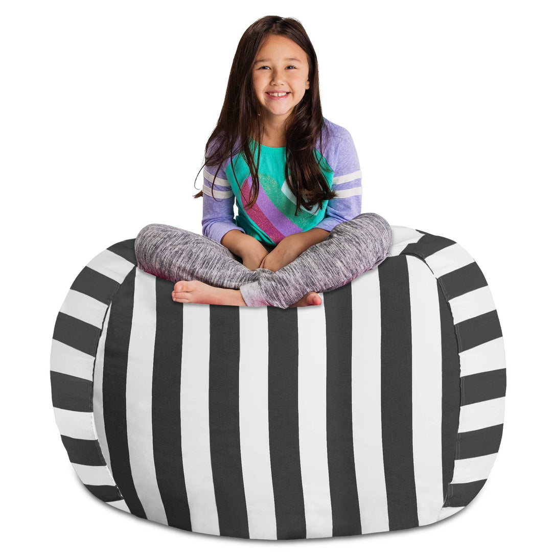 Posh Stuffable Kids Stuffed Animal Storage Bean Bag Chair Cover - Childrens Toy Organizer, X-Large 48" - Canvas Stripes Gray and White