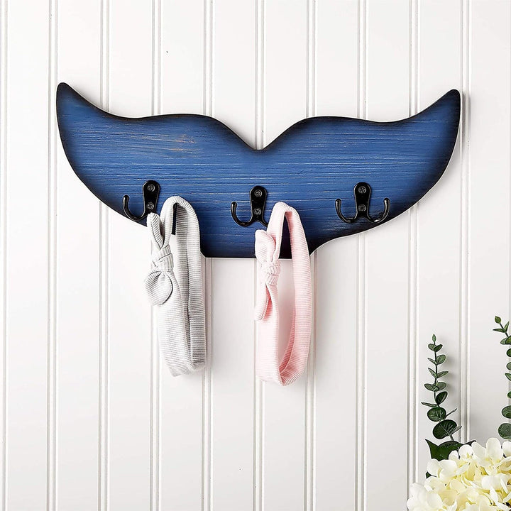 Whale Tail Wall Hook for Nursery Nautical Home (15.5 X 6.75 1 in Blue)