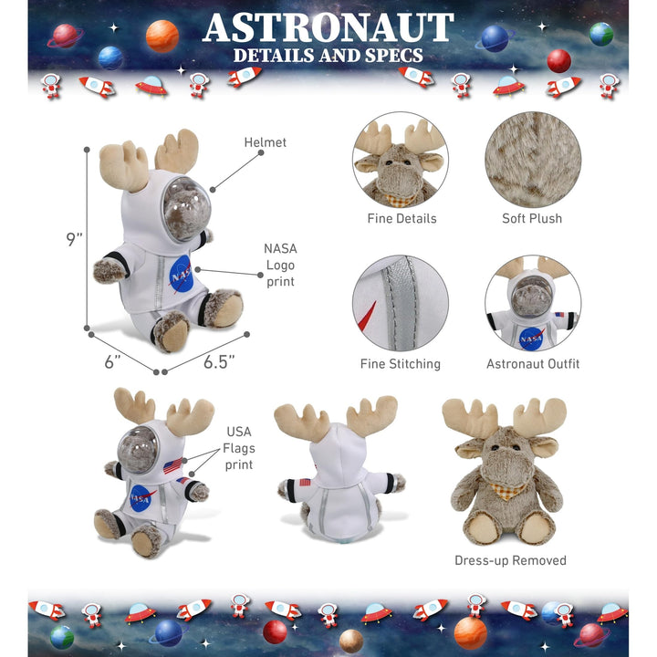 Sitting Moose Astronaut Plush with Space Helmet and Suit 9 Inches