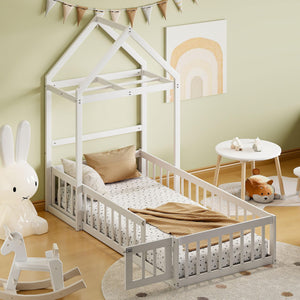 Wooden Twin Size Children's Bed with Detachable Headboard and Integrated Clothes Drying Rack White Modern Contemporary Traditional Wood