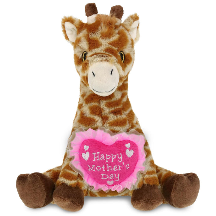 Plush Giraffe with Pink Heart 10 Inches Brown Orange Polyester