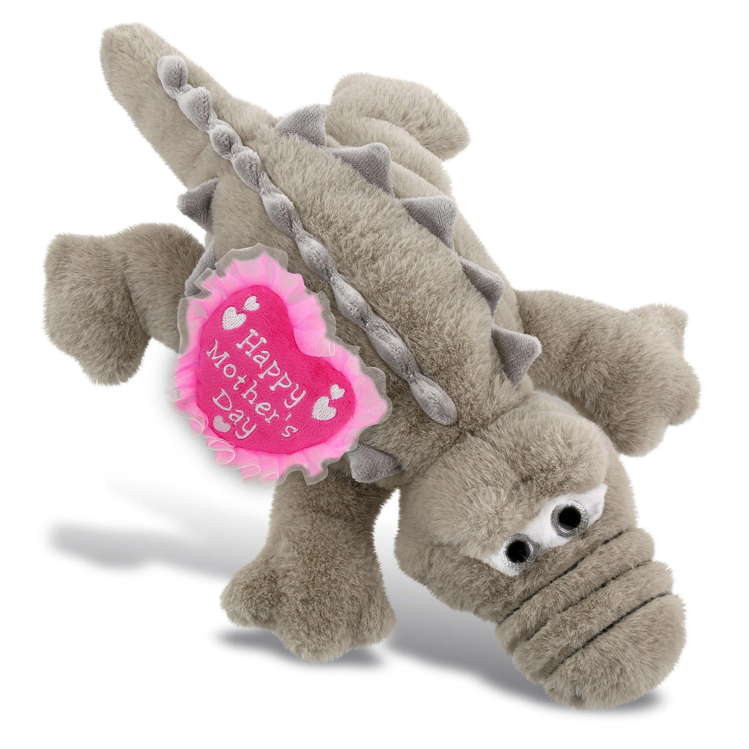 Plush Grey Alligator with Pink Heart 14 Inches Polyester