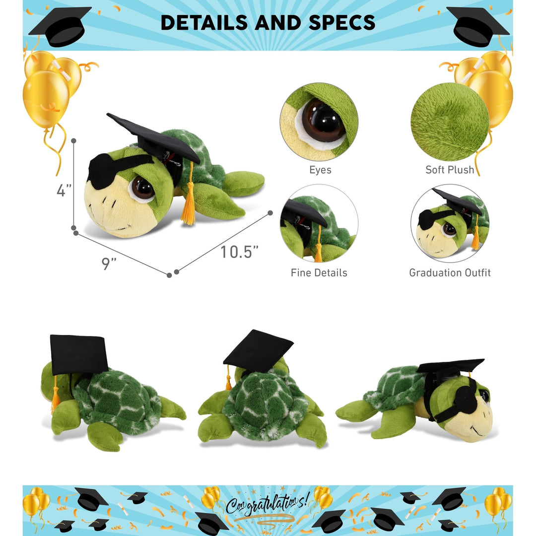 Green Pirate Sea Turtle Graduation Plush with Cap Tassel 10.5 Inches