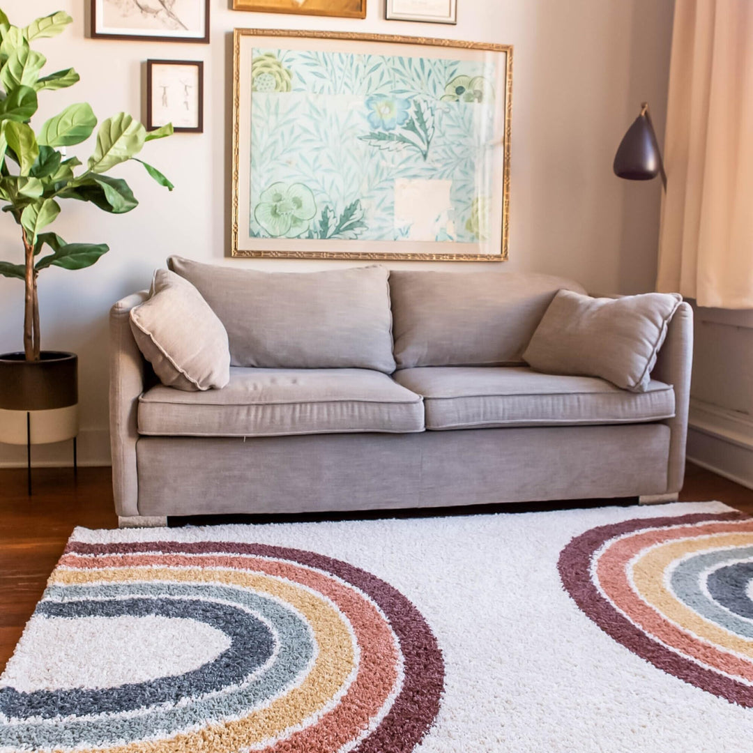 BALTA Mod-Tod Kristina Kids Rainbow Shag Area Rug Cream 4'4" x 6' 4' x 6' Navy, Ivory, Burgundy