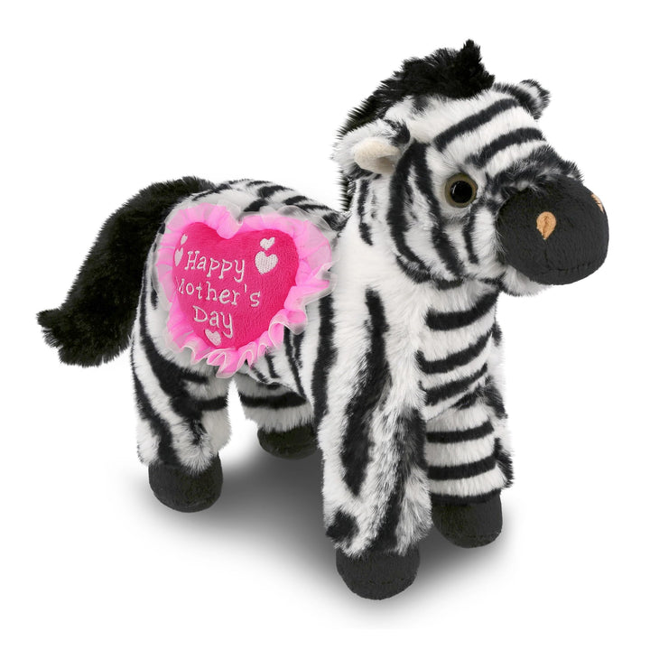 Plush Zebra with Pink Heart 9 Inches Black White Polyester