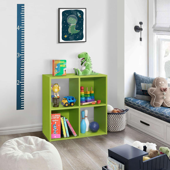 4-Cube Children's Bookcase Kids Toy Storage Shelf Organizer Green Wood