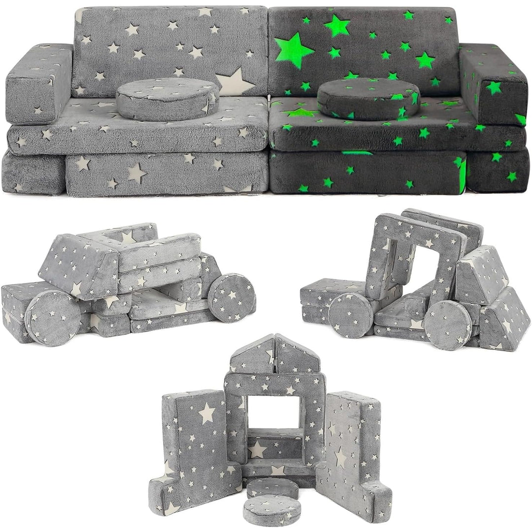12 Pcs Modular Kids Couch Baby Convertible Sofa Star Glow in The Dark for Playing Creating Sleeping Multi Color Cotton