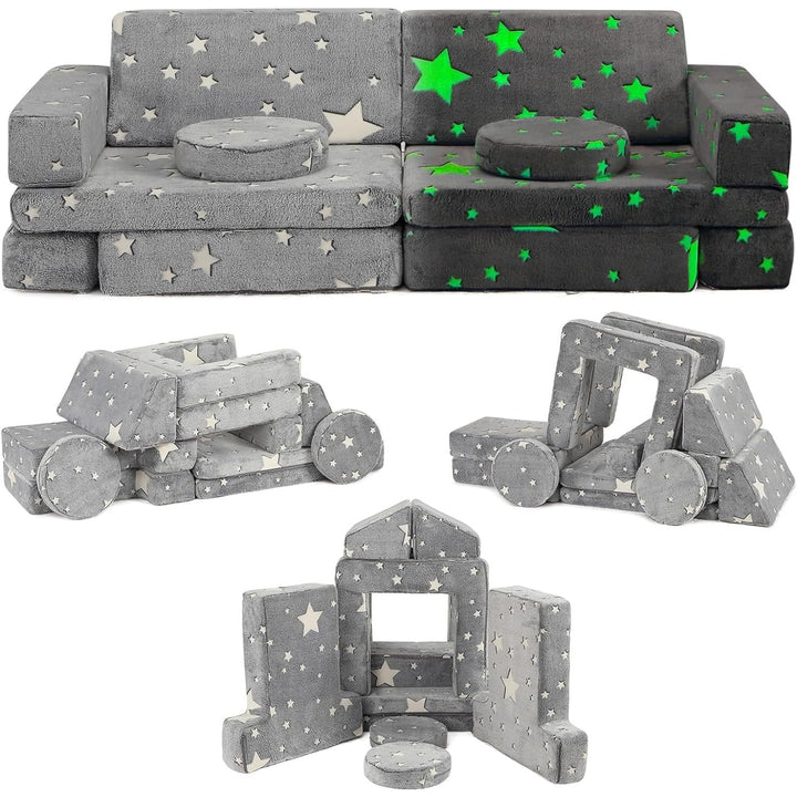 12 Pcs Modular Kids Couch Baby Convertible Sofa Star Glow in The Dark for Playing Creating Sleeping Multi Color Cotton