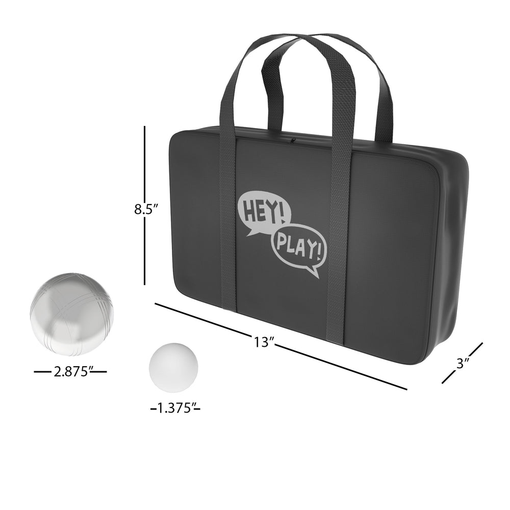 Hey! Play! Petanque/Boules Set for Bocce and More with 8 Steel Tossing Balls, Cochonnet, and Carrying Case- Outdoor Game for Adults and Kids, Silver, 2.875 (80-10606)