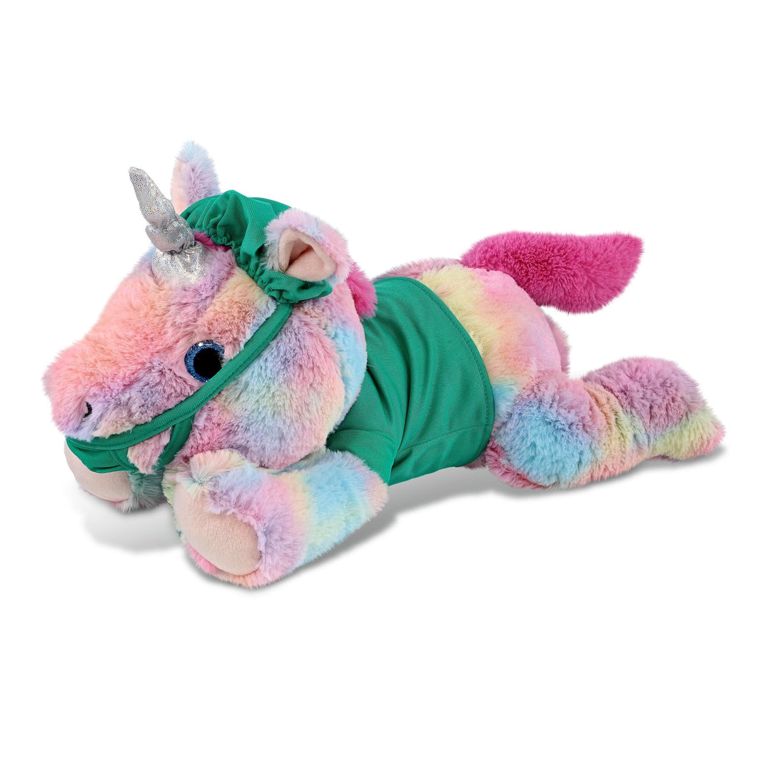 Laying Rainbow Unicorn Doctor Plush with Scrub Uniform and Cap 16 Inches Multi Color Polyester