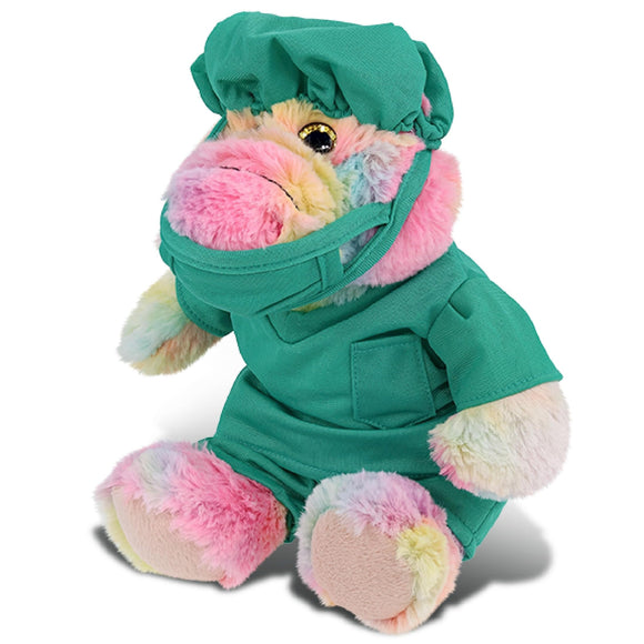 Sitting Alligator Doctor Plush Toy with Scrub Uniform and Cap 8 Inches Multi Color Polyester