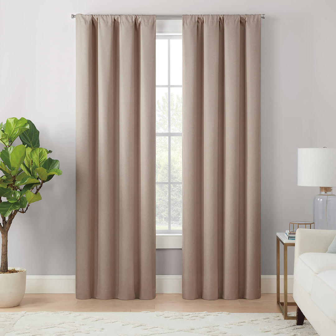 Eclipse Cannes Magnitech 100% Blackout Curtain, Rod Pocket Window Curtain Panel, Seamless Magnetic Closure for Bedroom, Living Room or Nursery, 63 in long x 40 in wide, (1 Panel), Natural/ Linen