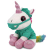 White Unicorn Sparkle Eyes Doctor Plush with Uniform and Cap 8 Inches Green Pink Polyester