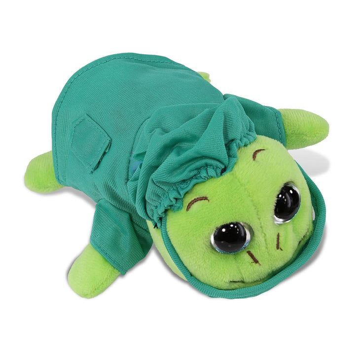 Blue Shell Sea Turtle Big Eye Doctor Plush with Scrub Uniform 6 Inches Green Polyester