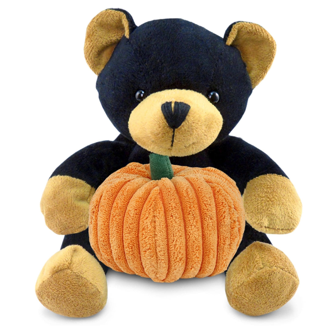 Black Bear Stuffed Animal with Pumpkin 6 Inches Brown Orange Polyester