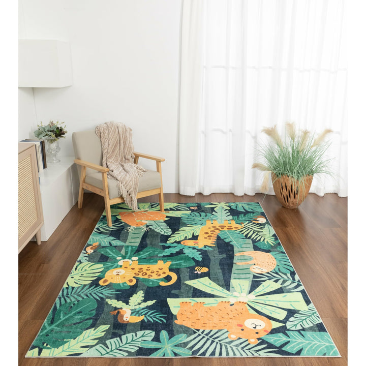 Kids Collection Explore The Jungle Trees Animals Area Rug 5'x'7' 5"