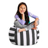 Posh Stuffable Kids Stuffed Animal Storage Bean Bag Chair Cover - Childrens Toy Organizer, Medium 27" - Canvas Stripes Gray and White