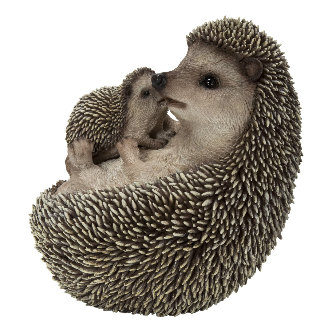 Mother Baby Hedgehogs On Back Ultra Realistic Garden Statue Multi