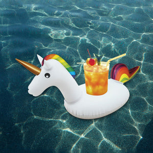 16" Inflatable Unicorn Swimming Pool Floating Drink Holder White Plastic