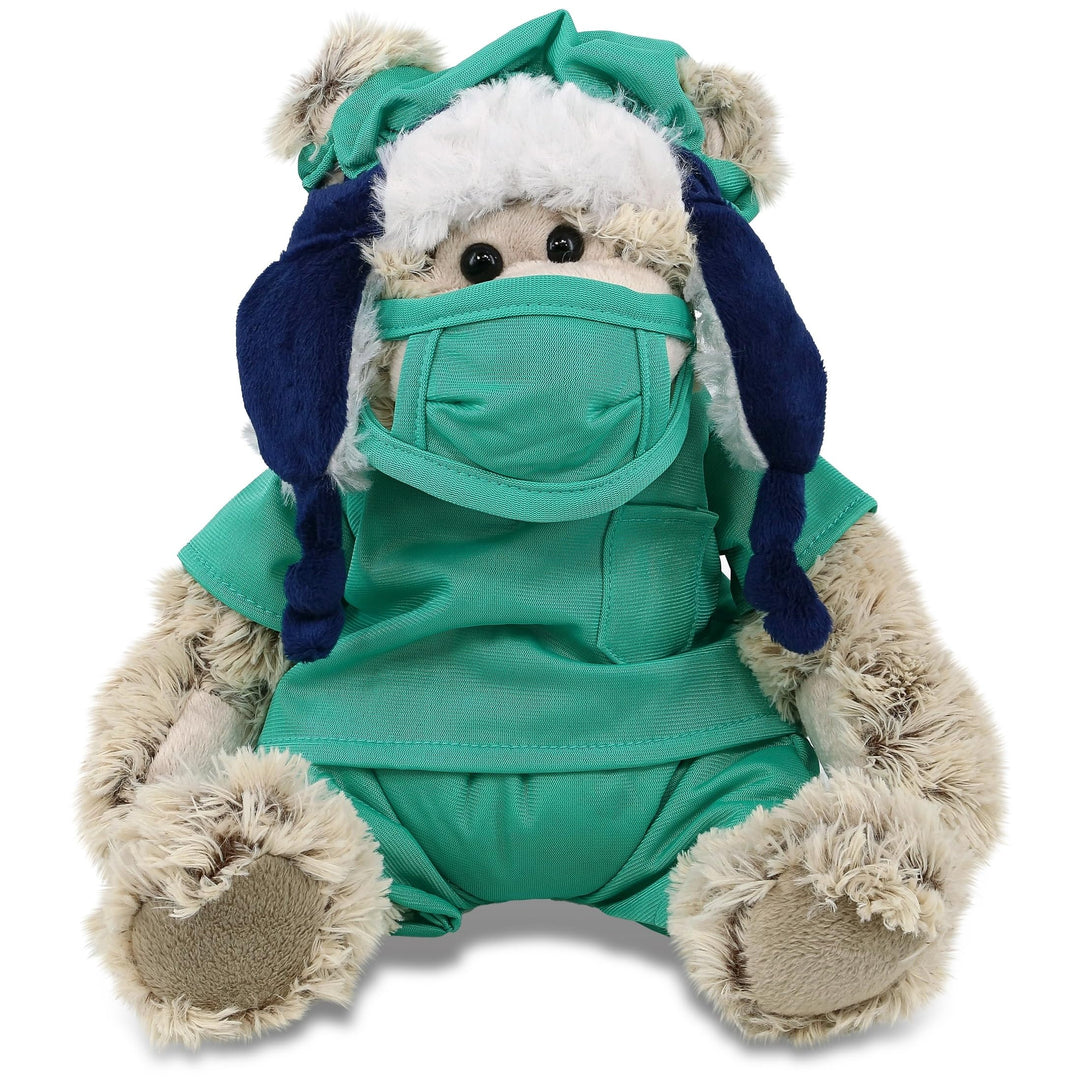 Polar Bear Doctor Plush with Clothes W/Scrub Uniform and Cap 10 Inches Brown Green Polyester