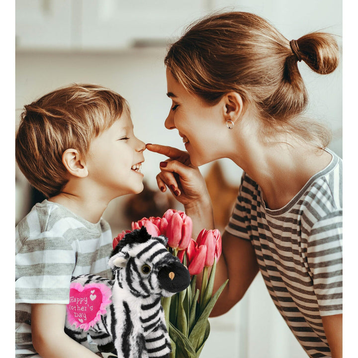 Plush Zebra with Pink Heart 9 Inches Black White