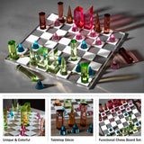 Modern Chess Set Acrylic Board with 32 Colorful Game Pieces Multi Color