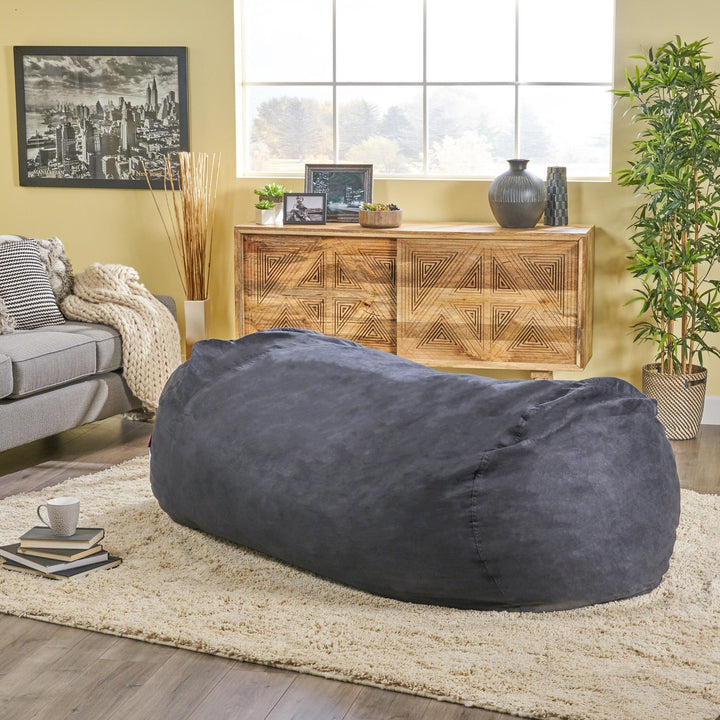 Comfortable Cylindrical Suede Bean Bag with Microfiber Black Modern Contemporary Handmade