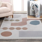 JONATHAN Y WSH308A-8 Riley Abstract Coastal Kids & Novelty Machine-Washable Area Rug, Contemporary, Modern, Geometric, Minimalist for Living Room, Dining Room, Bedroom, Kitchen, Cream/Multi, 8 X 10