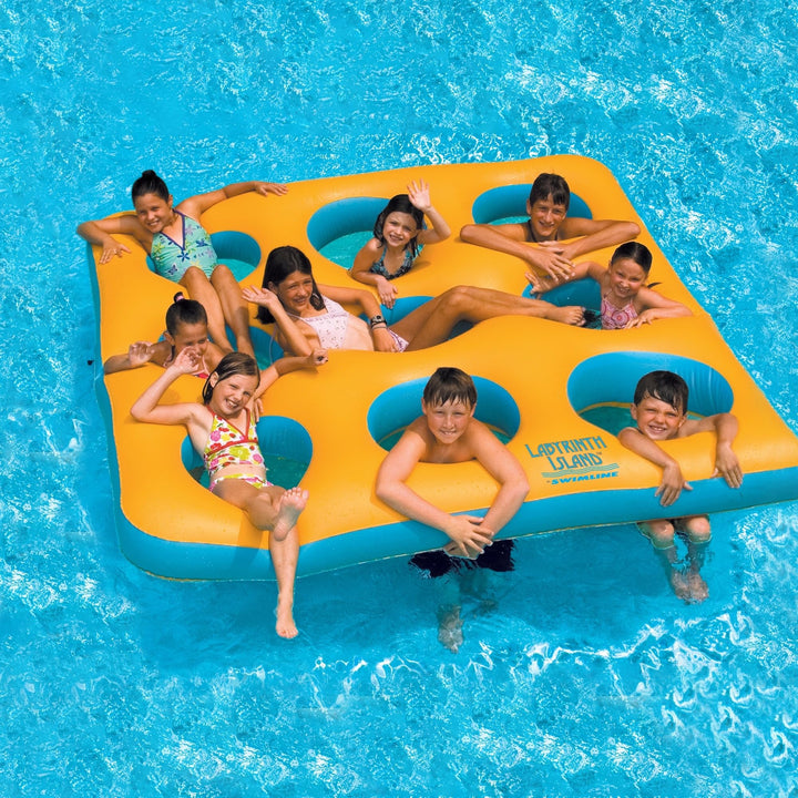 80" Yellow and Blue Inflatable Circular Pattern Island Square Pool