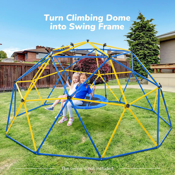 Upgraded 10ft Climbing Dome with Canopy and Swing Climber for Kids 3 10 Weight Capability Yellow Metal