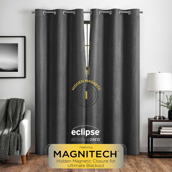 Eclipse Welwick Magnitech 100% Blackout Curtain, Grommet Window Curtain Panel, Seamless Magnetic Closure for Bedroom, Living Room or Nursery, 63 in long x 40 in wide, (1 Panel), Black