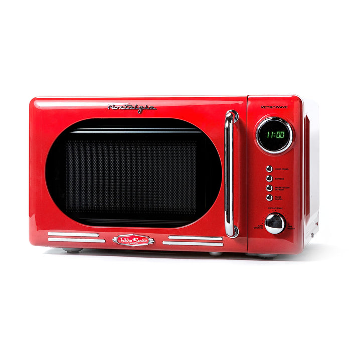 Nostalgia Retro Compact Countertop Microwave Oven - 0.7 Cu. Ft. - 700-Watts with LED Digital Display - Child Lock - Easy Clean Interior - Red