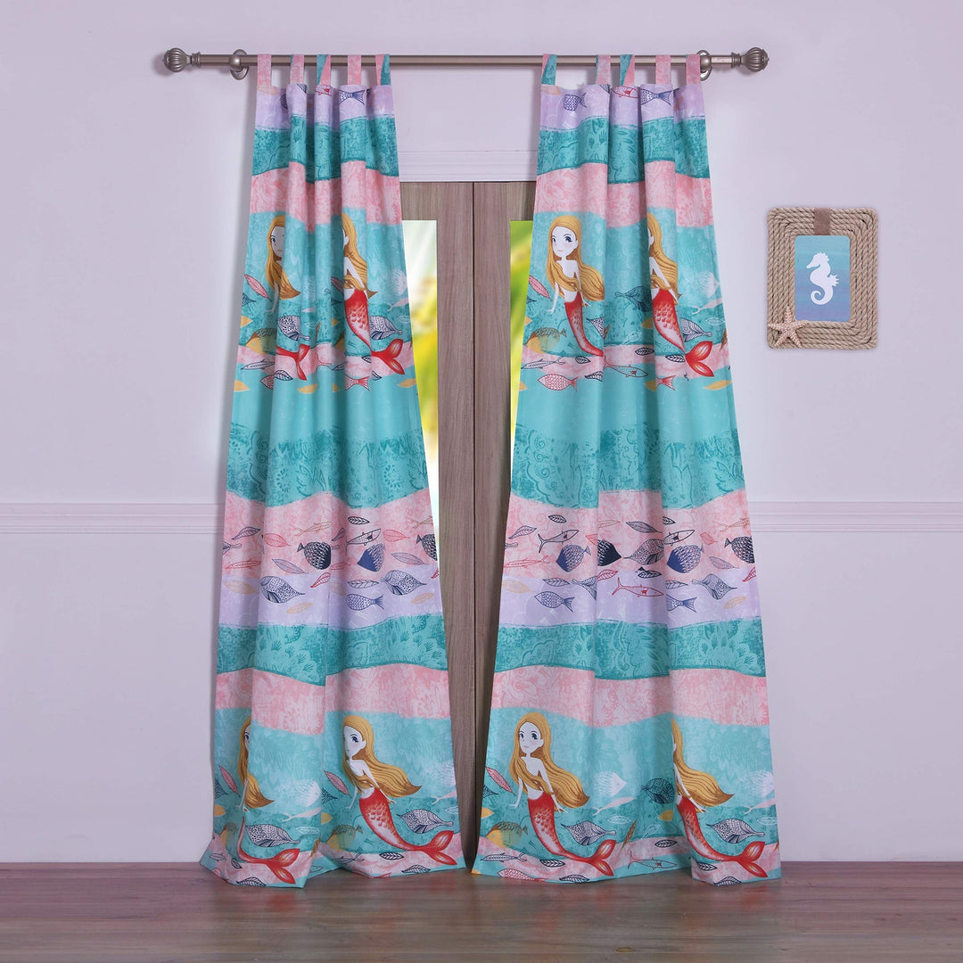 Mermaid Curtain Panel Pair Multi Color Novelty Kids and Teen Microfiber Lined