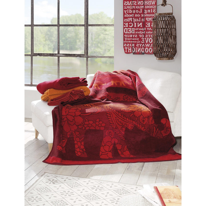 78 X 59 Inches Red Delhi Elephant Throw Blanket for Kids Wine Color