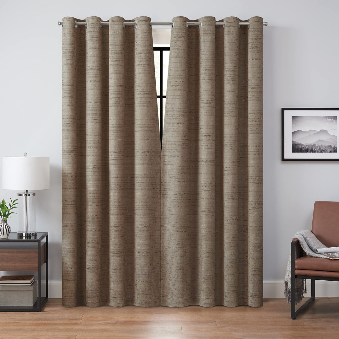 Eclipse Branson Magnitech 100% Blackout Curtain, Grommet Window Curtain Panel, Seamless Magnetic Closure for Bedroom, Living Room or Nursery, 63 in long x 50 in wide, (1 Panel), Mocha