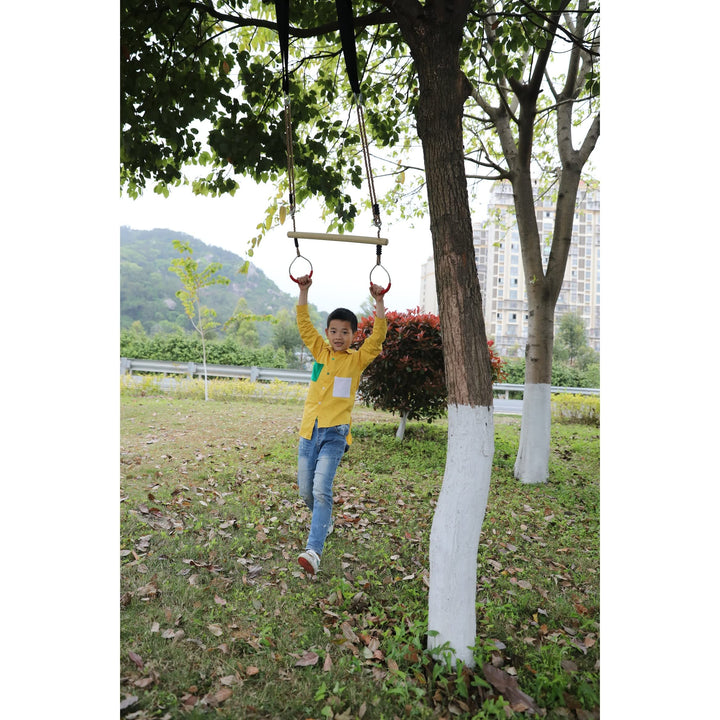 Wooden Swings with 4 Included Ropes Tree Swing Bar Climbing Rope