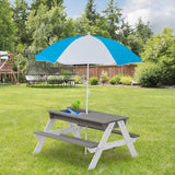 3-in-1 Kids Wood Outdoor Picnic Table with Umbrella Convertible Sand Grey Cedar Umbrella/Canopy