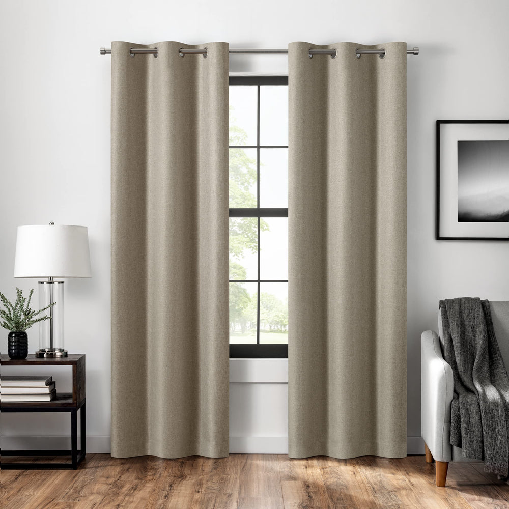 Eclipse Welwick Magnitech 100% Blackout Curtain, Grommet Window Curtain Panel, Seamless Magnetic Closure for Bedroom, Living Room or Nursery, 63 in long x 40 in wide, (1 Panel), Tan