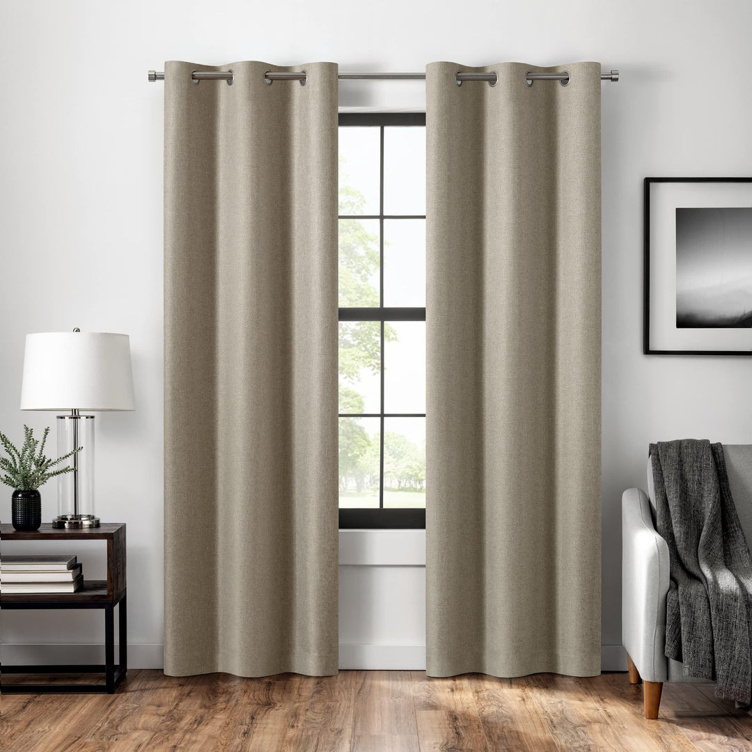 Eclipse Welwick Magnitech 100% Blackout Curtain, Grommet Window Curtain Panel, Seamless Magnetic Closure for Bedroom, Living Room or Nursery, 63 in long x 40 in wide, (1 Panel), Tan