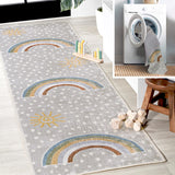 JONATHAN Y KDW102A-28 Dila Modern Hearts Geometric Machine-Washable Indoor Runner Rug, Kids & Novelty, Modern, Vintage, Bedroom, Kitchen, Living Room, Easy-Cleaning, Non-Shed, Gray/Ivory/Yellow, 2 x 8