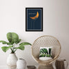 Moon Child' Astronomy and Space Wall Art Framed Print Moons Gold Blue Bohemian Eclectic Modern Contemporary Rectangle