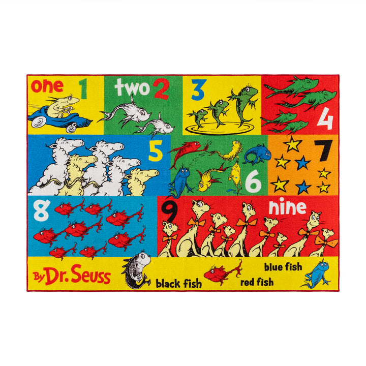 Gertmenian Kids Playroom & Game Room Carpet | Dr. Seuss Rug | Children’s Novelty Bedroom Decor, Classroom Learning Carpet | One Fish Two Fish Multi-Color, 5x7 Standard, 48294