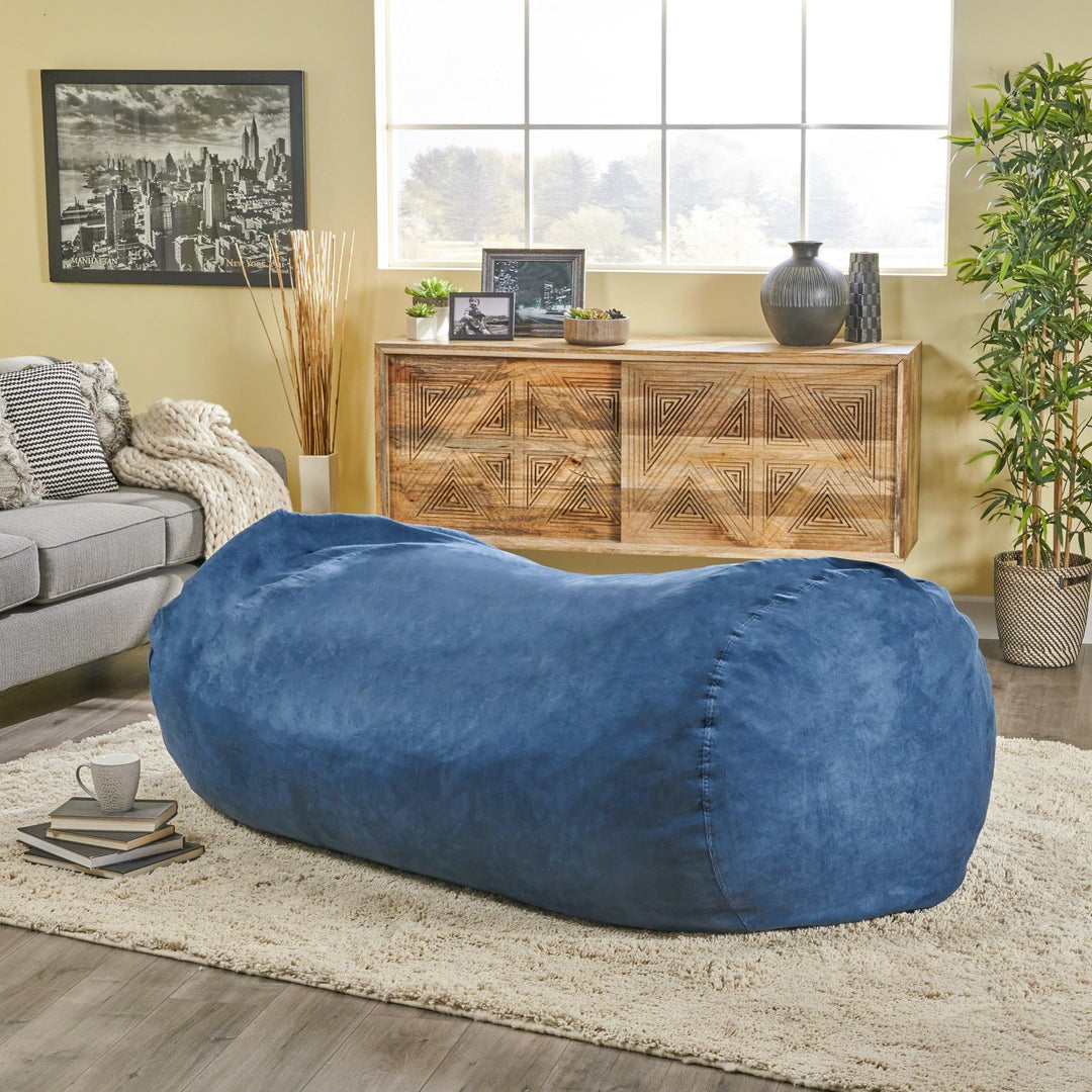 Comfortable Cylindrical Suede Bean Bag with Microfiber Blue Modern