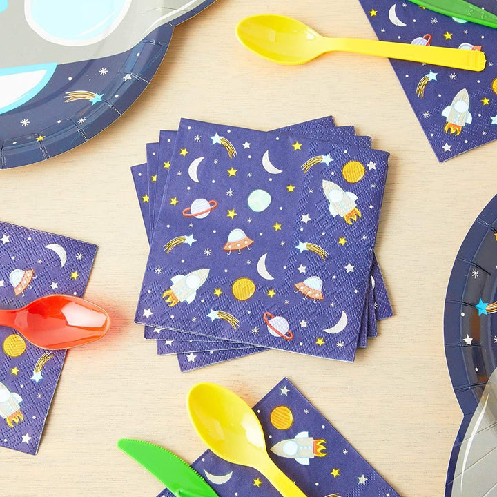 Rocket Ship Napkins for Outer Space Birthday Party (Blue 5 X in 50