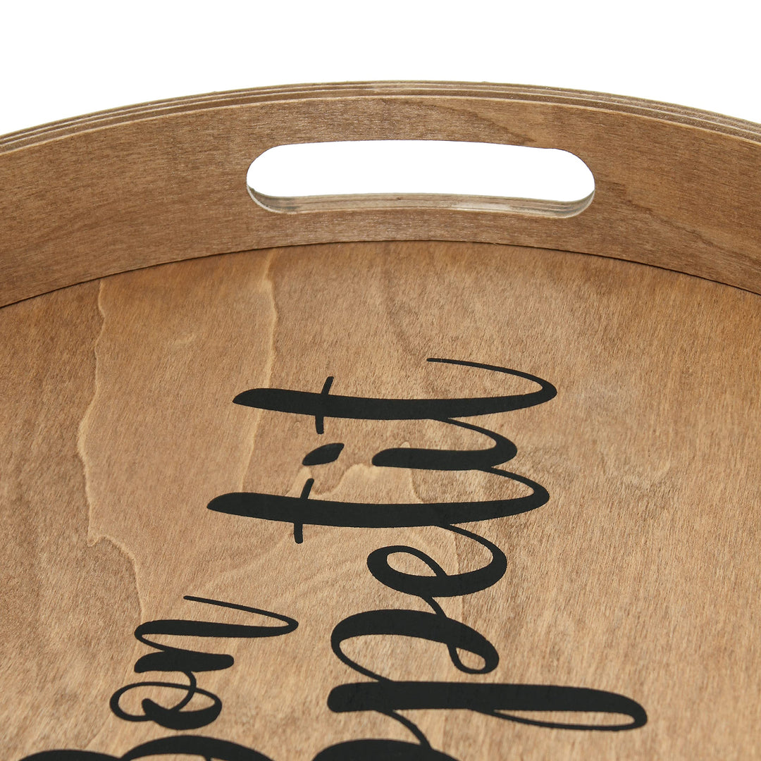 Elegant Designs HG2013-NBA Chef Kitchen Decorative 13.75" Round Wood Serving Tray w/ Handles Wood Bon Appetit