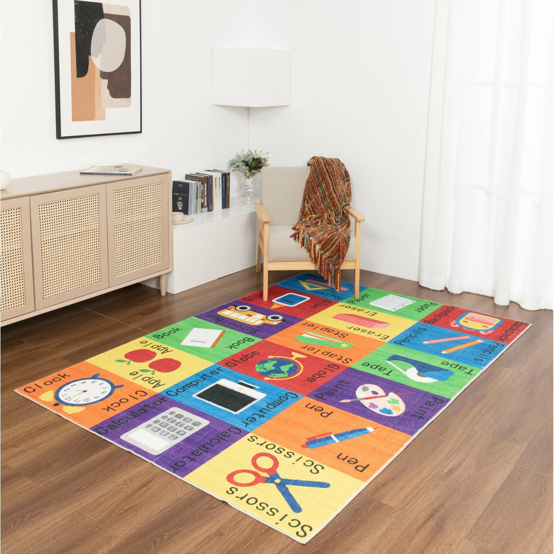 Kids Collection School Supplies Educational Area Rug 5'x'7' 5' X 7'