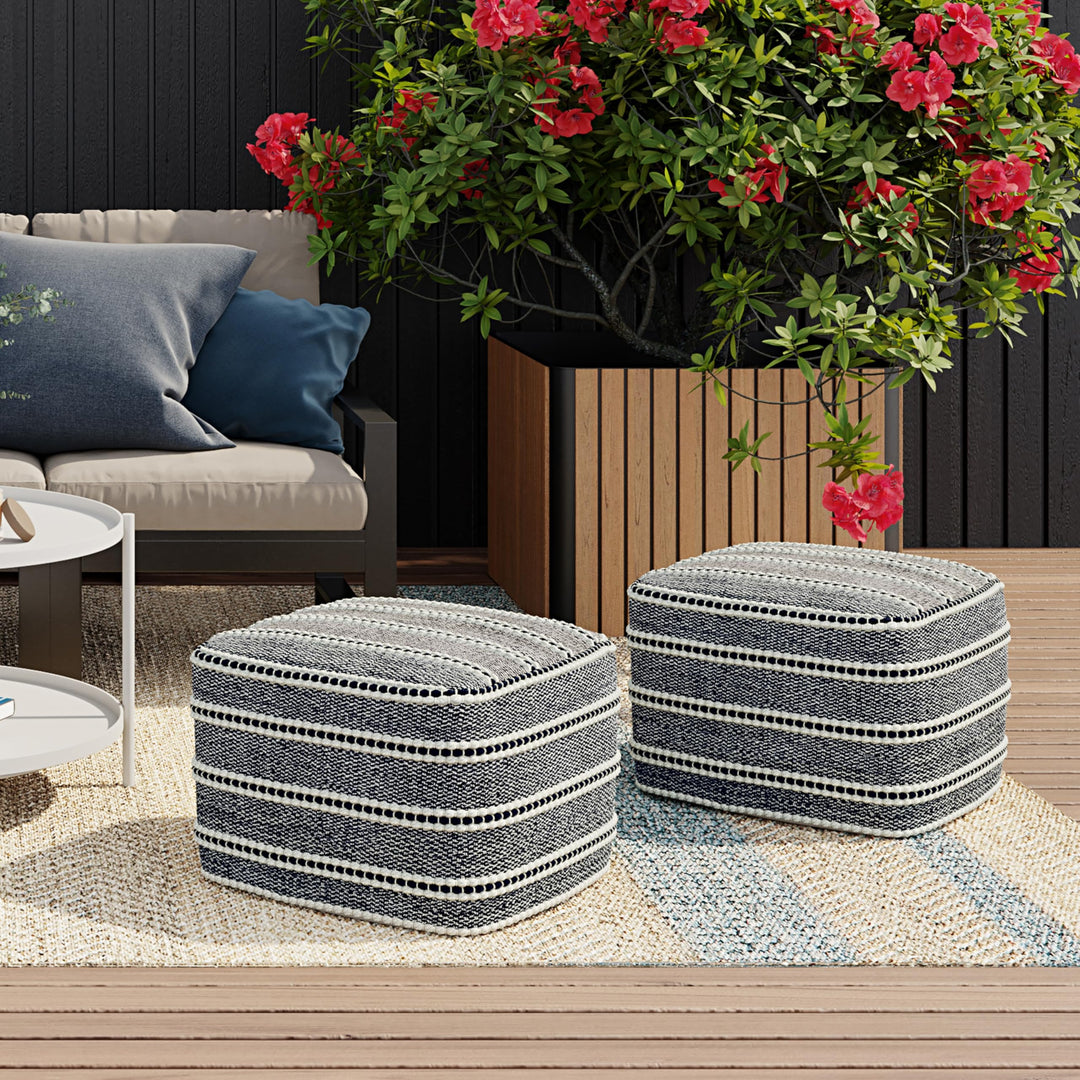 SIMPLIHOME Corrie 18 Inch Boho Square Woven Outdoor/ Indoor Pouf in